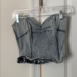 Acid wash denim crop top